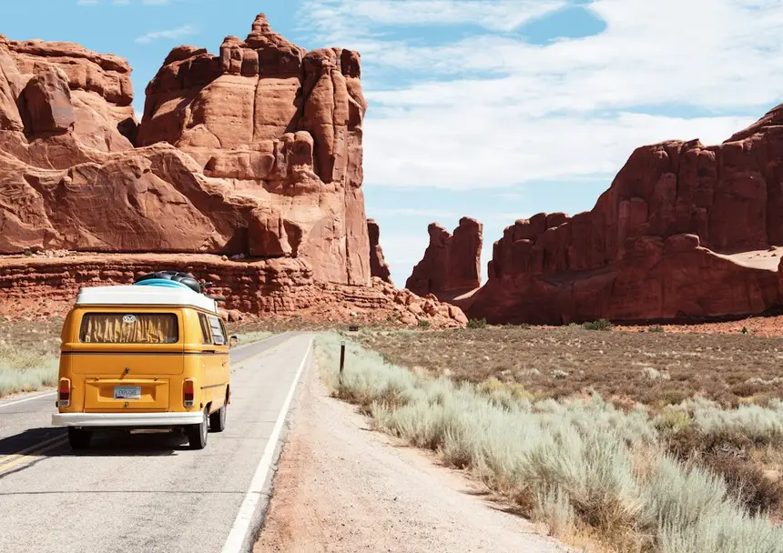 A camper van on a coastal road